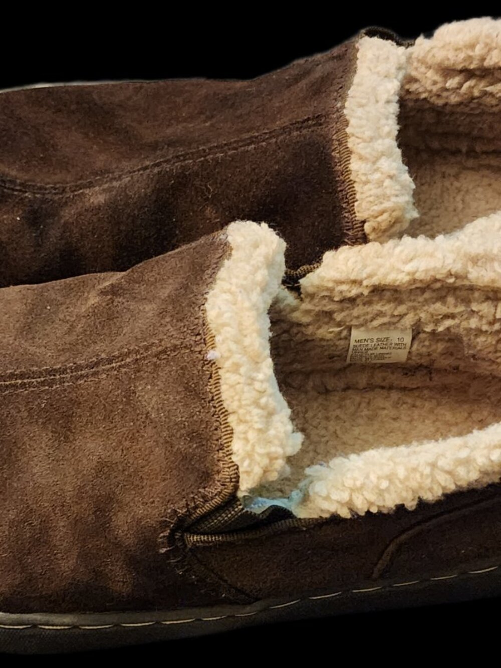 Men's Target Brown Suede Faux Fur Lined Slip-On House Slippers Size 10